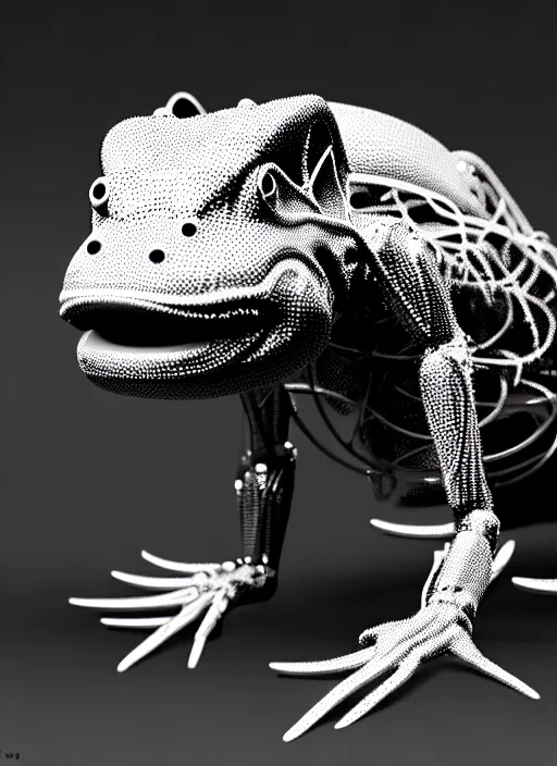 Prompt: a synthwave wireframe axolotl, face is made intricate tribal bio - mechanical, bw, unreal engine, glamor shot, nikon d 7 5 0, closeup, f / 2. 8, low contrast, 1 6 k, rim lighting, optical fiber, cinematic lighting, insanely detailed and intricate, hypermaximalist, elegant, ornate, hyper realistic,