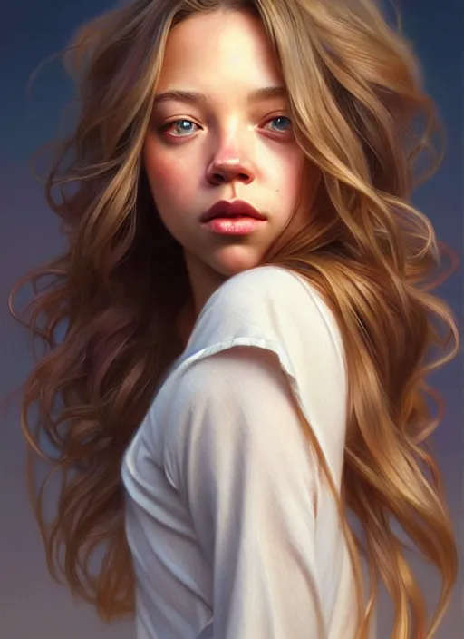 Image similar to ultra realistic illustration, handsome sydney sweeney. realistic intricate, elegant, highly detailed, digital painting, artstation, concept art, smooth, sharp focus, illustration, art by artgerm and greg rutkowski and alphonse mucha and wlop