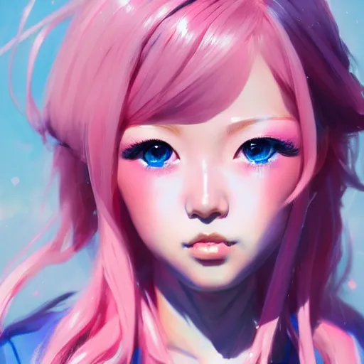 Prompt: Incredibly cute japanese gyaru, pink hair, blue eyes by Nuri iyem, James gurney, James Jean, Greg Rutkowski, highly detailed, trending on artstation, artstationHD, artstationHQ, 4k, 8k