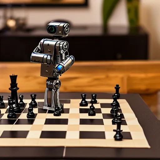 Image similar to clever robot playing chess sitting at a table