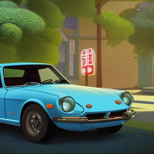 Prompt: a wholesome animation key shot of a datsun 2 4 0 z, medium shot, studio ghibli, pixar and disney animation, sharp, rendered in unreal engine 5, anime key art by greg rutkowski, bloom, dramatic lighting