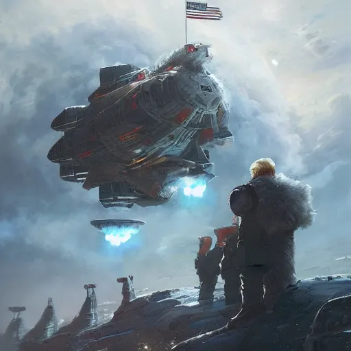 Image similar to donald trump as the commander of a spaceship, highly detailed, artstation, sheep focus, art by art germ and greg rutkowski