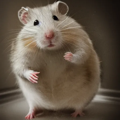 Image similar to hamster in the dark bathroom without lights, mood, creepy, realistic photography, high quality image, hyper detailed