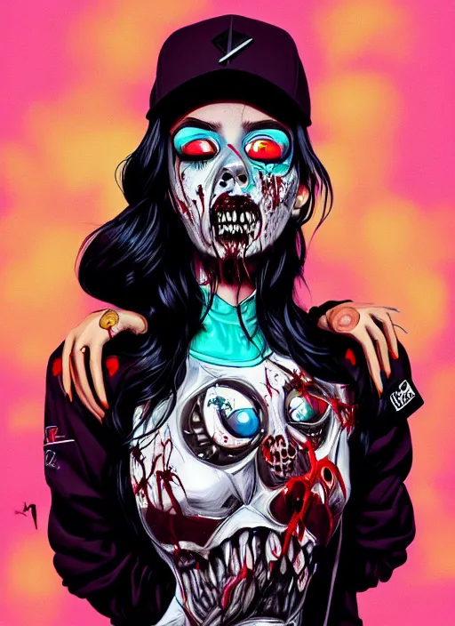 Image similar to zombie full body female modeling hiphop streetwear drip, tristan eaton, victo ngai, artgerm, rhads, ross draws