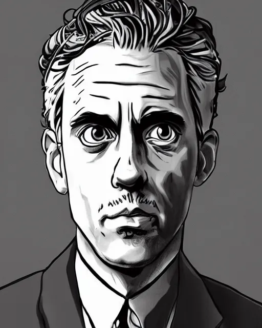 Image similar to Digital state-sponsored anime art of Jordan Peterson by A-1 studios, serious expression, empty warehouse background, highly detailed, spotlight