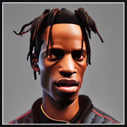 Image similar to Travis Scott as a vinyl figure, octane render, 3d rendering, light, studio,