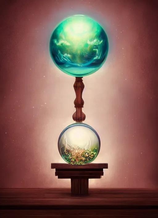 Prompt: crystal ball on a wood stand with a beautiful dreamscape inside, studio product photography, centered, super highly detailed, professional digital painting, artstation, concept art, smooth, sharp focus, extreme illustration, unreal engine 5, photorealism, beautiful, cinematic, art by artgerm and rutkowski and alphonse mucha and loish and wlop