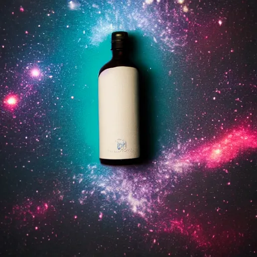 Image similar to professional studio photograph of a swirling galaxy contained within a bottle