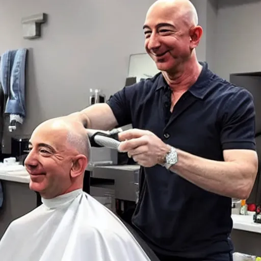 Image similar to photo of Jeff Bezos getting a haircut