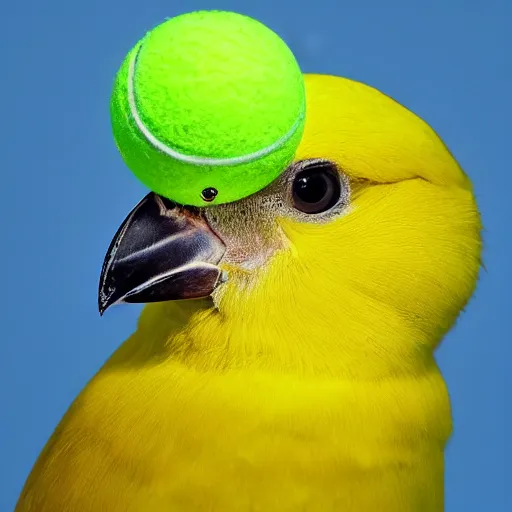 Image similar to photo of profile of cute yellow canary bird head with tennis ball body