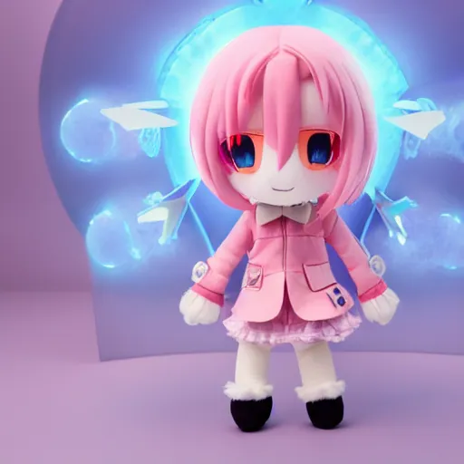 Image similar to cute fumo plush of a girl who wields the power to destroy planets, lens flare, vray