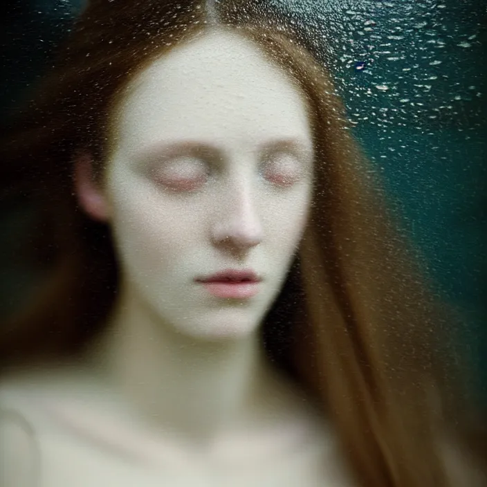 Image similar to Kodak Portra 400, 8K,ARTSTATION, Caroline Gariba, soft light, volumetric lighting, highly detailed, britt marling style 3/4 , extreme Close-up portrait photography of a beautiful woman how pre-Raphaelites,inspired by Ophelia paint, the face emerges from water of Pamukkale, underwater face, hair are intricate with highly detailed realistic beautiful flowers , Realistic, Refined, Highly Detailed, interstellar outdoor soft pastel lighting colors scheme, outdoor fine art photography, Hyper realistic, photo realistic