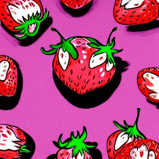 Image similar to strawberry with eyes, digital art, sticker