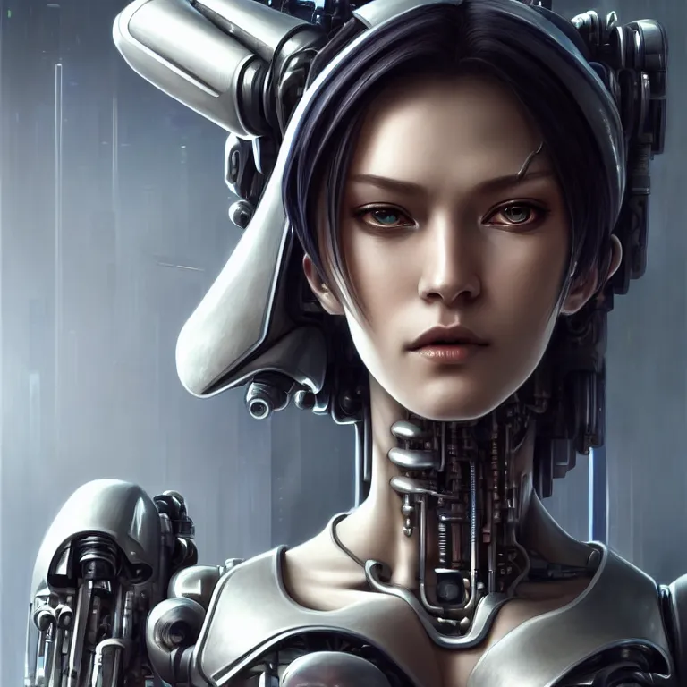 Prompt: ultra detailed, Mechanical Cyberpunk Female Android, looking into the camera!!, intricate, elegant, super highly detailed, professional digital painting, artstation, concept art, smooth, sharp focus, no blur, no dof, extreme illustration, Unreal Engine 5, Photorealism, 8k, cinematic, art by artgerm and greg rutkowski and alphonse mucha and loish and WLOP