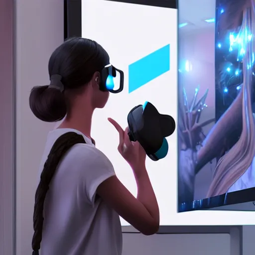 young female wearing oculus quest 2, highly detailed | Stable Diffusion ...