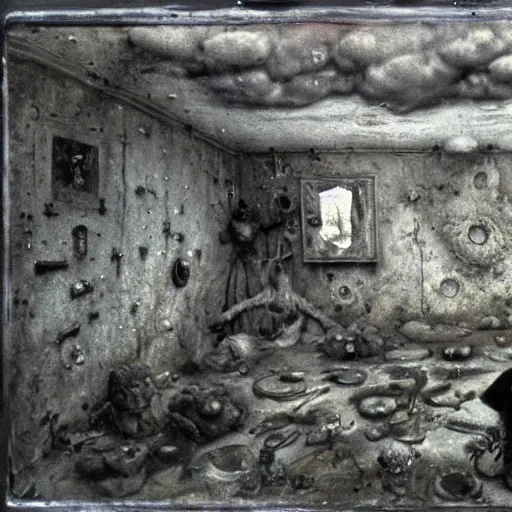 Image similar to 3 5 mm, joel - peter witkin, beksinski, and stephen gammell, video still of underground city