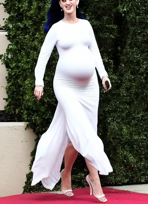 Prompt: smooth, detailed, symmetry, 4 k hdr, 3 5 mm papparazzi photography of katy perry pregnant in a white dress