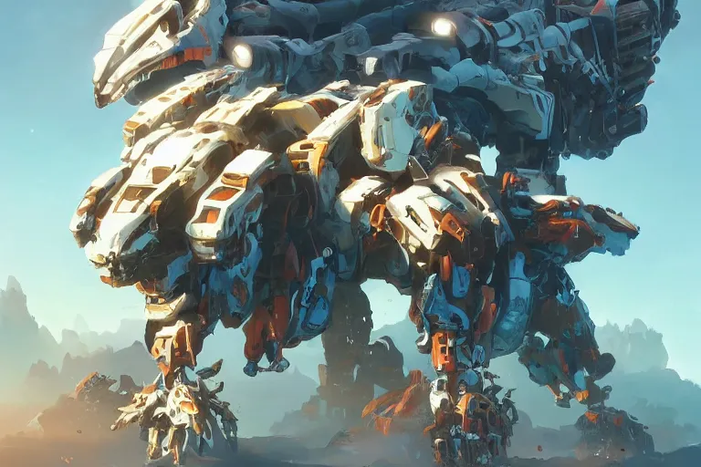 Image similar to scrapper machine mecha animal beast robot of horizon forbidden west horizon zero dawn bioluminiscence, behance hd by jesper ejsing, by rhads, makoto shinkai and lois van baarle, ilya kuvshinov, rossdraws global illumination