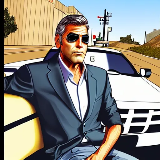 Image similar to george clooney in gta v illustrated by stephen bliss