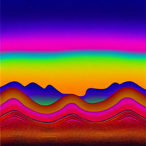 Image similar to psychedelic landscape, sound waves, subtle colors, ultra realistic, sharp image, 8 k, golden hour
