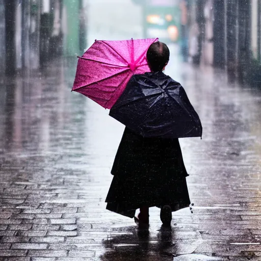 Image similar to a girl holding an oil - paper umbrella in a rainy lane