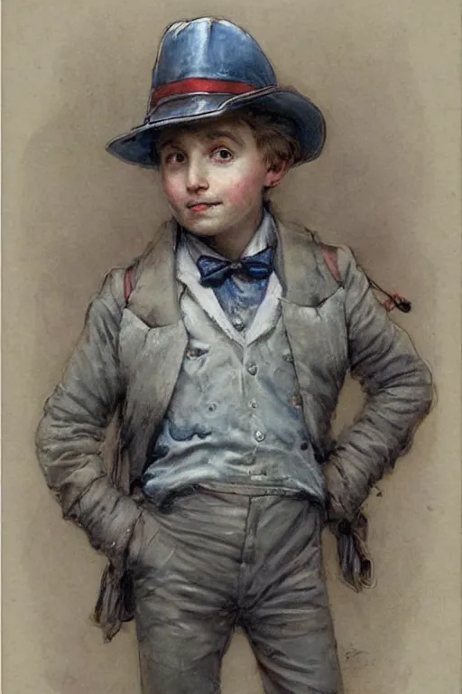 Image similar to (((((portrait of boy dressed as retro sciencepunk inventor explorer costume . muted colors.))))) by Jean-Baptiste Monge !!!!!!!!!!!!!!!!!!!!!!!!!!!