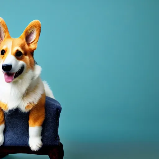 Prompt: 4 k, high quality photograph of a corgi wearing a crown and sitting on a throne.