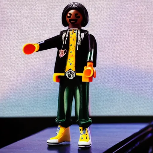 Prompt: photo of snoop dog as a playmobil character performing on stage, ultra detailed, trending on instagram, 4 k