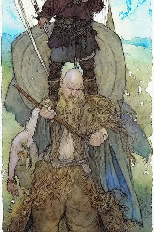 Image similar to a simple and atmospheric watercolour fantasy character concept art painting of a viking fairytale, very muted colors, by rebecca guay, michael kaluta, charles vess and jean moebius giraud