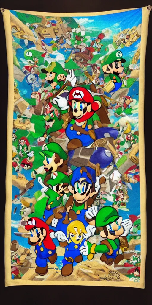 Image similar to Tapestry, Mario, Zelda, Link, Wind Waker, Luigi, Gannon