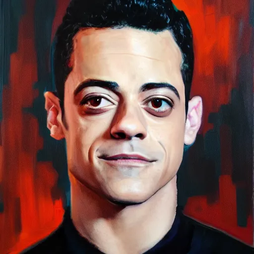 Image similar to oil painting of Rami Malek