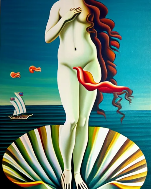 Prompt: the birth of venus painting in corporate memphis style, big tech art, alegria style, minimalistic -