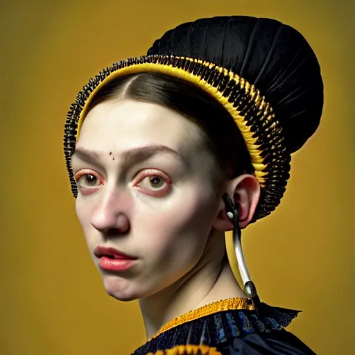 Prompt: Colour Caravaggio style Photography of Highly detailed beautiful Woman with 1000 years perfect face and wearing detailed Ukrainian folk costume designed by Taras Shevchenko also wearing highly detailed retrofuturistic headset designed by Josan Gonzalez. Many details In style of Josan Gonzalez and Mike Winkelmann and andgreg rutkowski and alphonse muchaand and Caspar David Friedrich and Stephen Hickman and James Gurney and Hiromasa Ogura. Rendered in Blender and Octane Render volumetric natural light