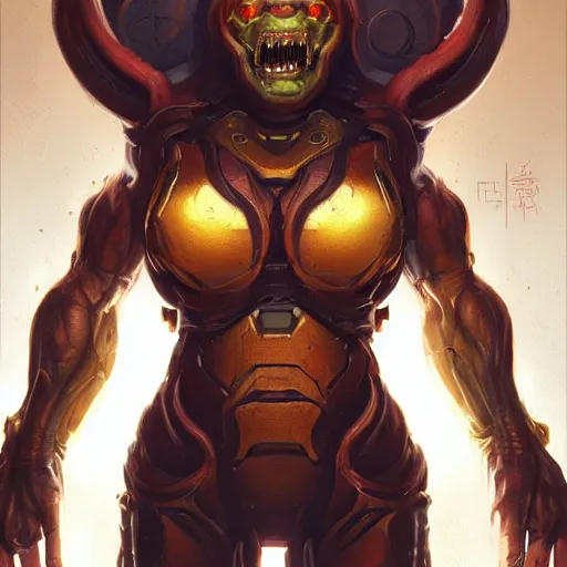 Prompt: doom eternal, mutant, tubes fused with the body, golden ratio, painted by stanley lau, painted by greg rutkowski, painted by stanley, artgerm, masterpiece, digital art, trending on arts