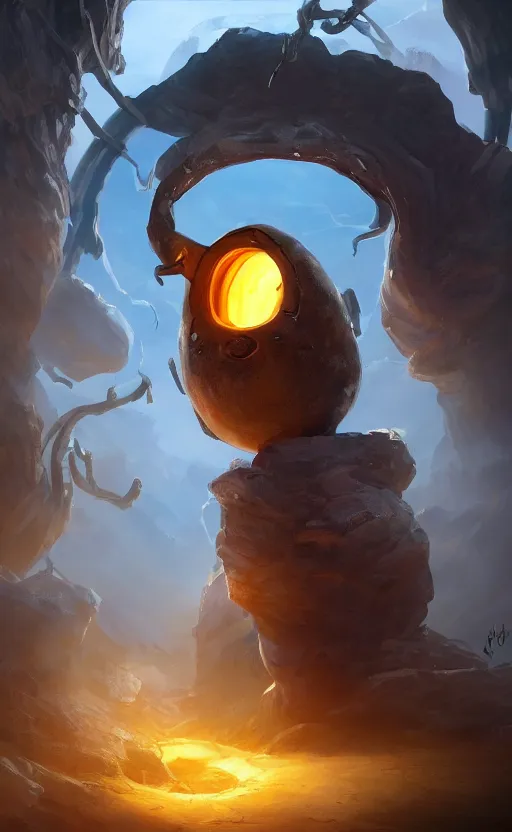 Image similar to a potato opening a portal to the potato dimension, fantasy concept art, dynamic lighting, cinematic, ultra detailed, stunning visuals, creative, trending on art station, ambient lighting, atmospherical