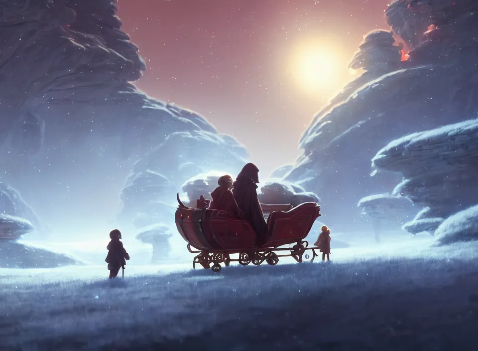 Image similar to extremely detailed concept art of a star wars santa sleigh by makoto shinkai and lois van baarle, ilya kuvshinov, rossdraws, global illumination, octane render, digital art, trending on artstation, sharp focus, 4 k