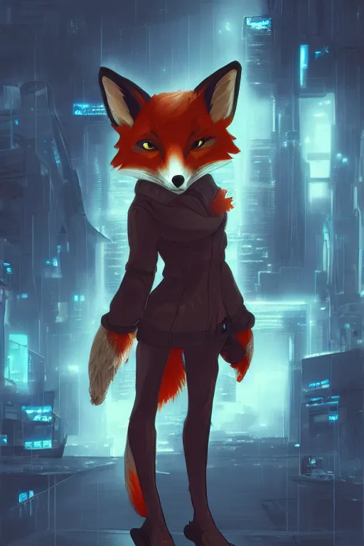 Image similar to a fox fursona, trending on artstation, by kawacy, furry art, digital art, cyberpunk, high quality, backlighting