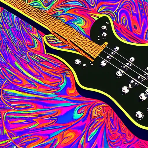 Image similar to psychedelic guitar, ray tracing, super detailed, vivid