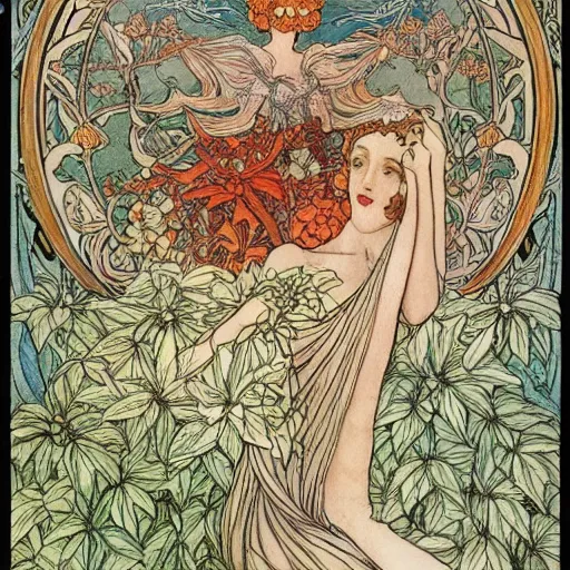 Image similar to a sharp, detailed, intricate, art nouveau floral fantasy illustration by walter crane, edmund dulac, arthur rackham, and mucha