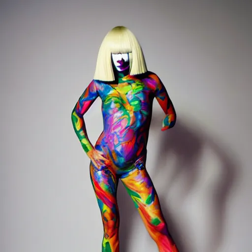 Prompt: Sia Furler photoshoot full body paint