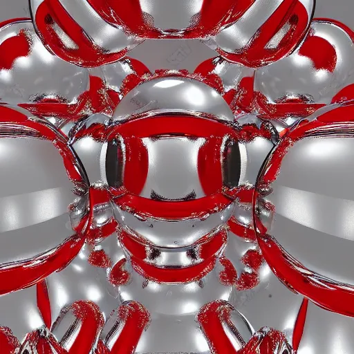 Prompt: chrome spheres on a red cube, recursive