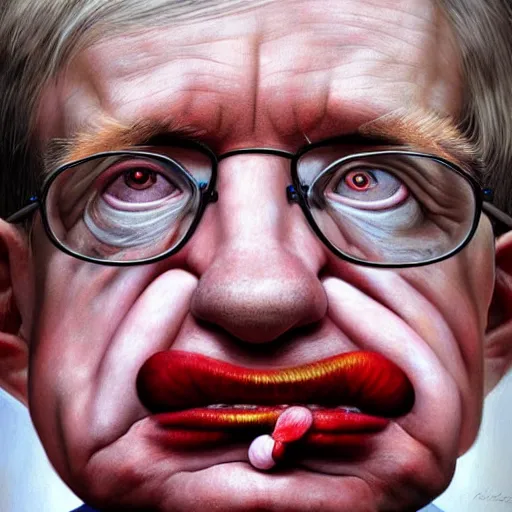 Image similar to UHD hyperrealism painting of Stephen Hawking wearing accurate clown makeup, by Antonio Caparo and Ferdinand Knab and Greg Rutkowski, UHD, photorealistic, trending on artstation, trending on deviantart, correct face, realistic clown makeup