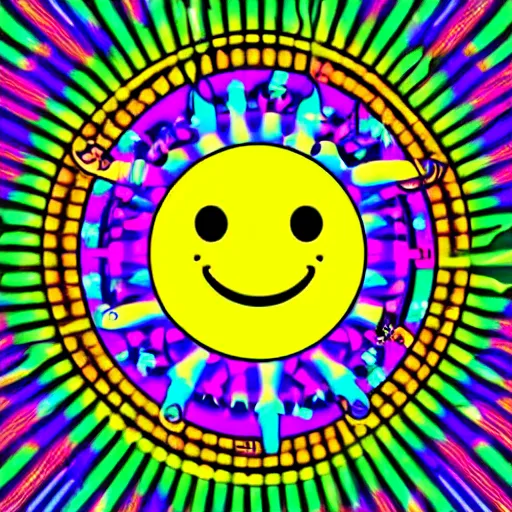 Image similar to acid house music rave graphics psychedelic illustration smiley trippy ecstasy dnb jungle