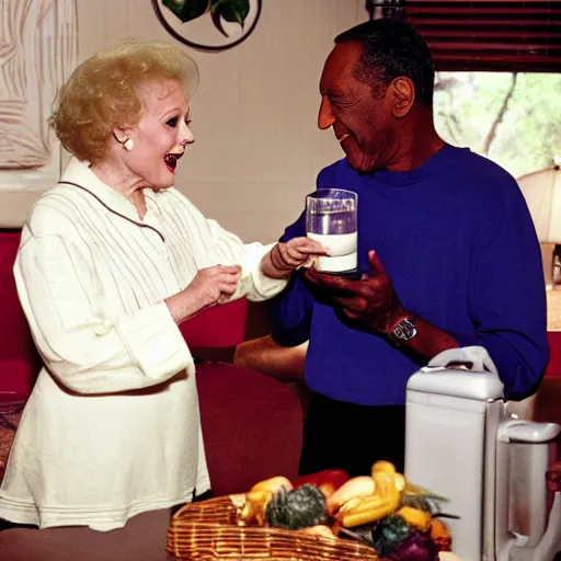 Image similar to bill cosby handing betty white a drink