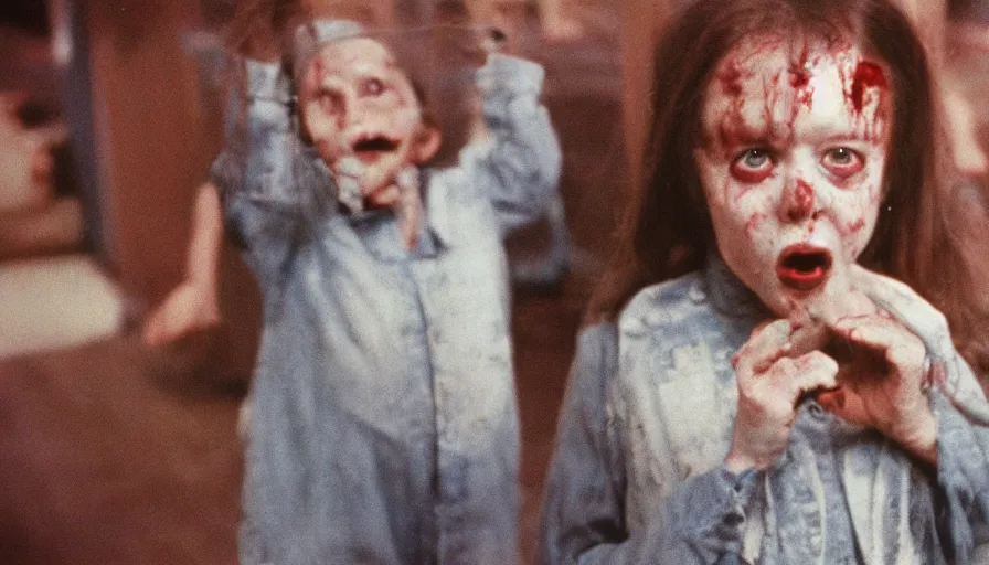 Prompt: a 7 0 s film still from a horror movie about angry little people, kodachrome, cinecolor, cinestill, film grain, film texture, retro, cinematic, high resolution, photorealism,