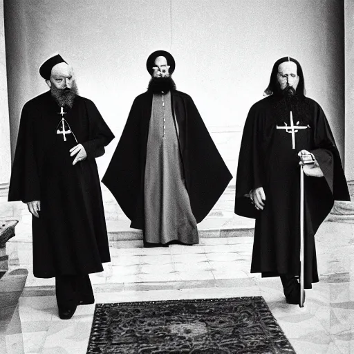 Prompt: cardinal - bishops that looks like rasputin in apostolic palace in vatican