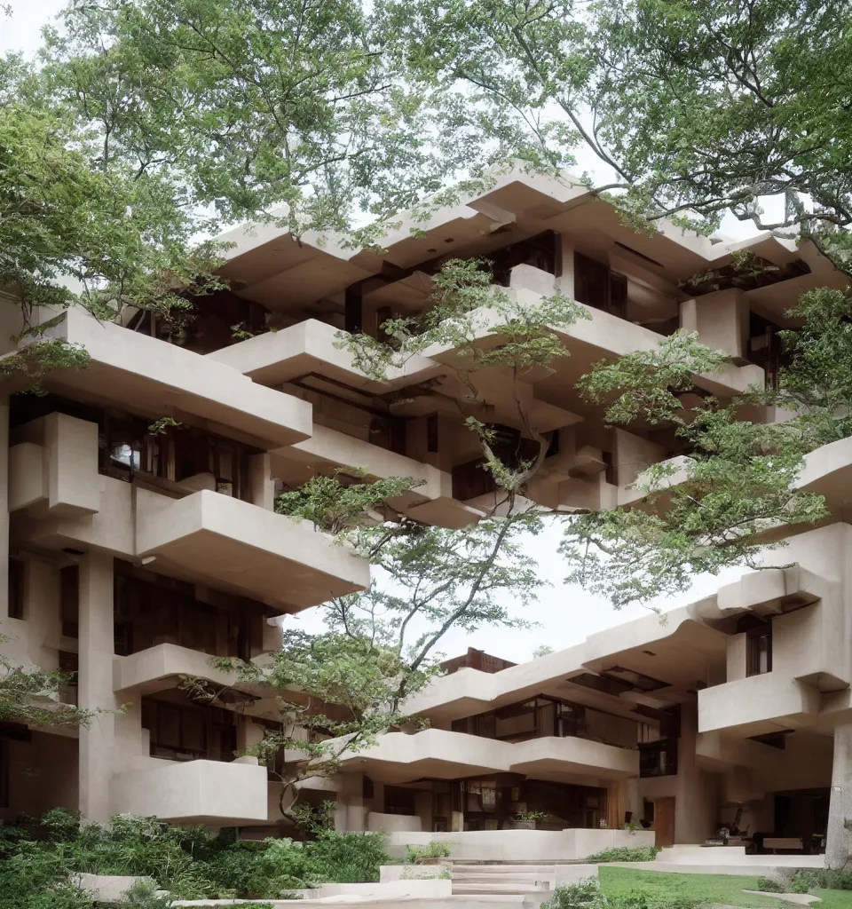 Image similar to a flowing villa with architectural design ， by frank lloyd wright ， trending ，