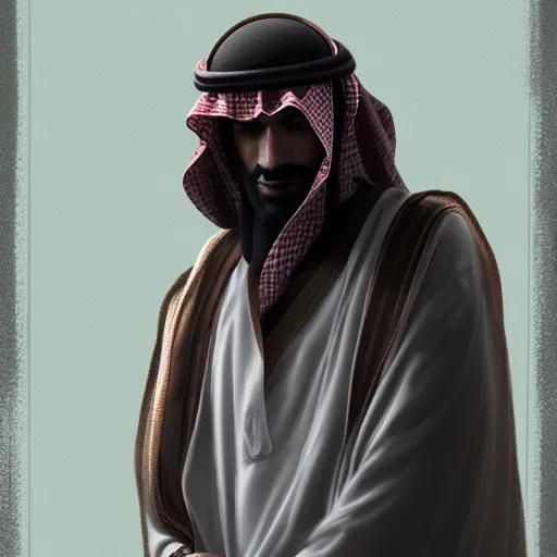 Image similar to saudi arab man standing with cigarettes in his hand digital art in the style of greg rutkowski and craig mullins, 4 k