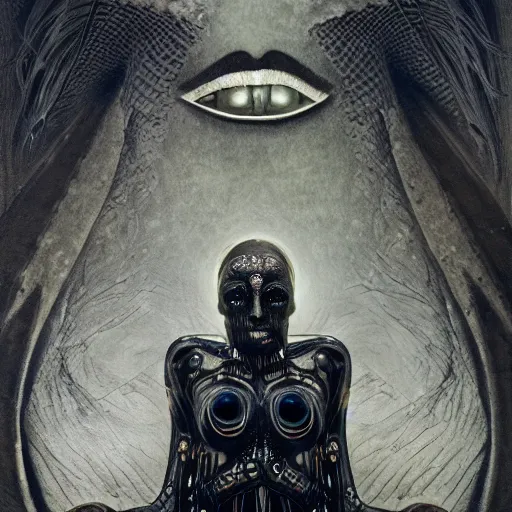 Prompt: a freaky goddess with a dark moon in the far distance behind her by H.R Giger, Ultra High Quality, beautiful, eerie, outstanding, trending on artstation, 8k, 3d render, octane render, intricately detailed artwork, full 8k high quality resolution, recently just found unknown masterpiece