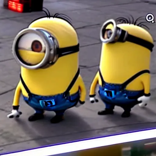 Image similar to minions rob a bank, security camera footage